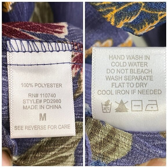 NWT EMELIA Floral Wrap Blouse, size M, Slate Blue Floral - Picture 9 of 9